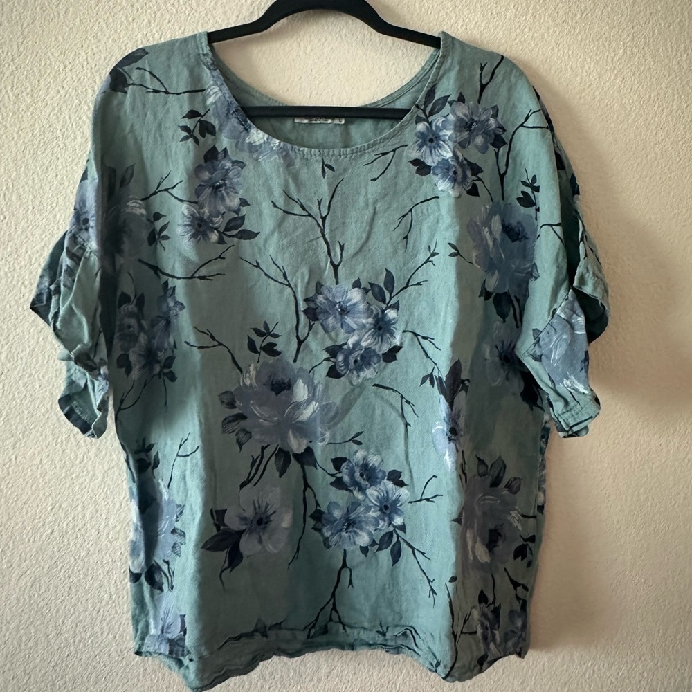 Floral Print Women's Blouse - Blue